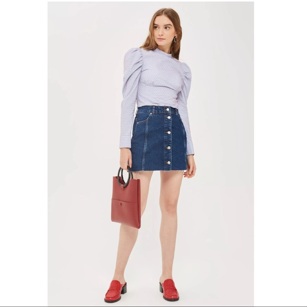 TopShop Petite Denim Button Through Mini Skirt